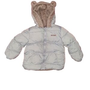 Toddler Puffer Coat with Faux Fur Bear Hood - Light Gray